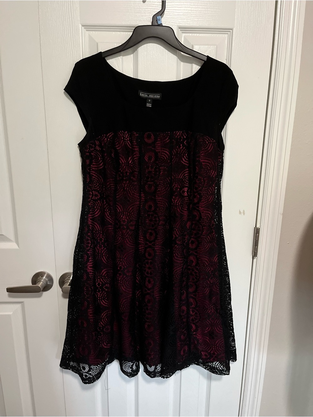 karin stevens Black & Burgundy Lace Fit-and-Flare Dress